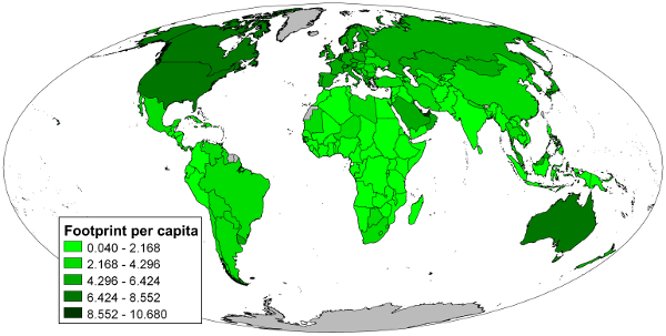 Map of world per capita ecological footprints
