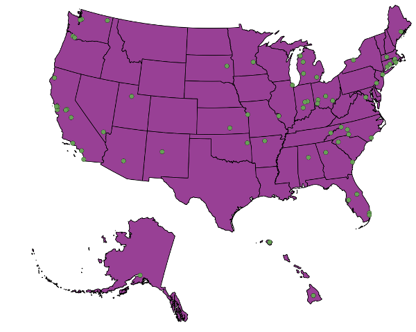 Map of local currencies in the USA